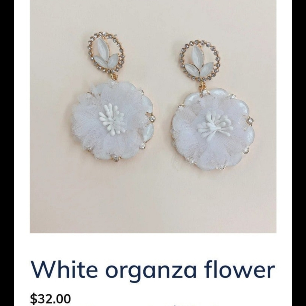 Treasure Jewels White Organza Flower Earrings